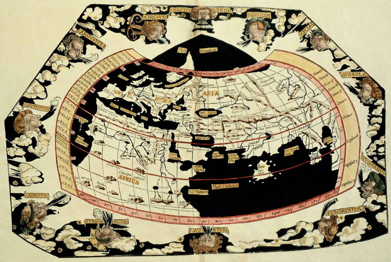 Ptolemaiosz (Alexandriai Claudius Ptolemaiosz) (i.sz. 90-168) világtérkép, a „Geographia”-ban megadott leírások és koordináták alapján alkotó: Unbekannt Unbekannt