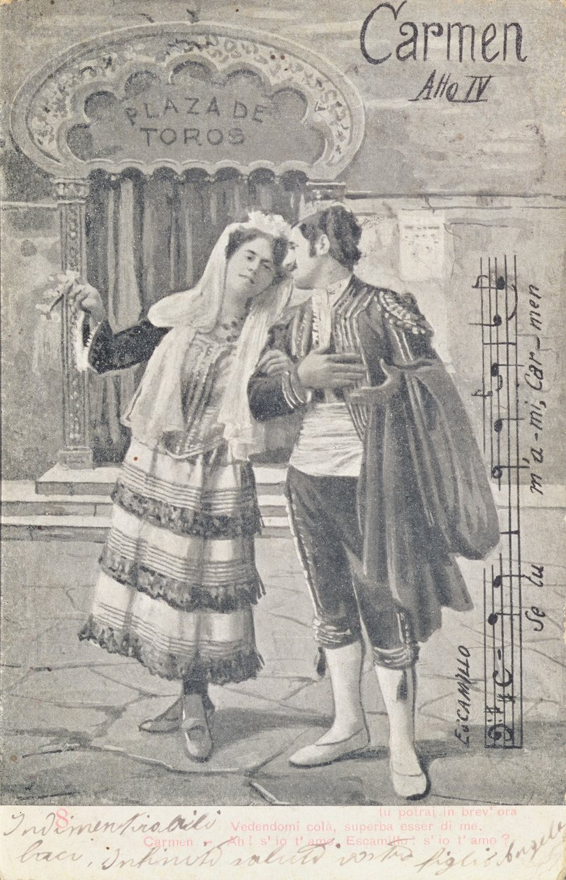 Georges Bizet (1838-75) „Carmen” című operájának negyedik felvonása emlékére készült képeslap alkotó: Unbekannt Unbekannt