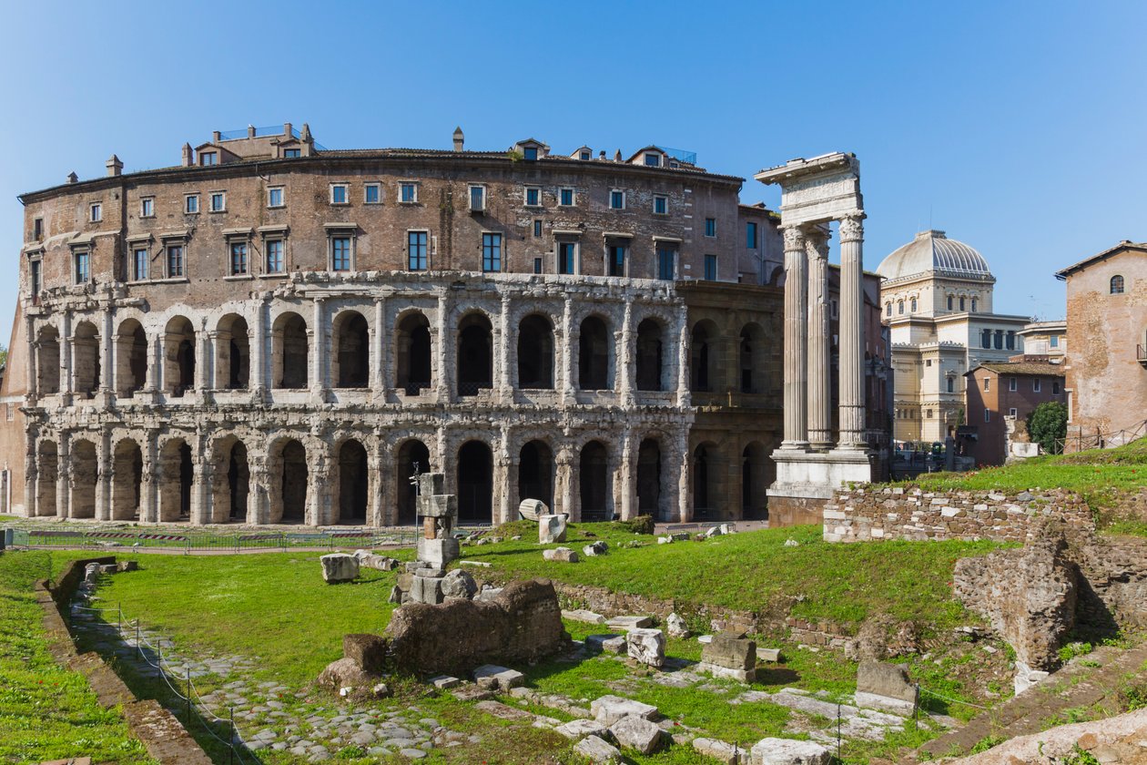 Róma, Olaszország. Marcellus Színház és Apollo temploma. alkotó: Unbekannt Unbekannt