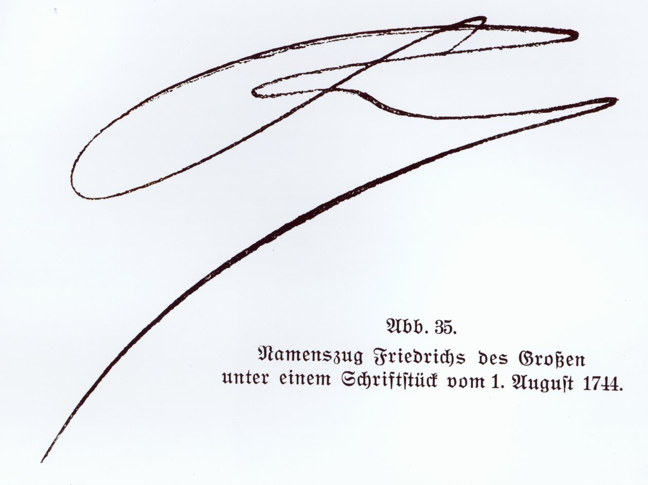 Nagy Frigyes porosz király aláírása 1744. augusztus 1-jén alkotó: Unbekannt Unbekannt