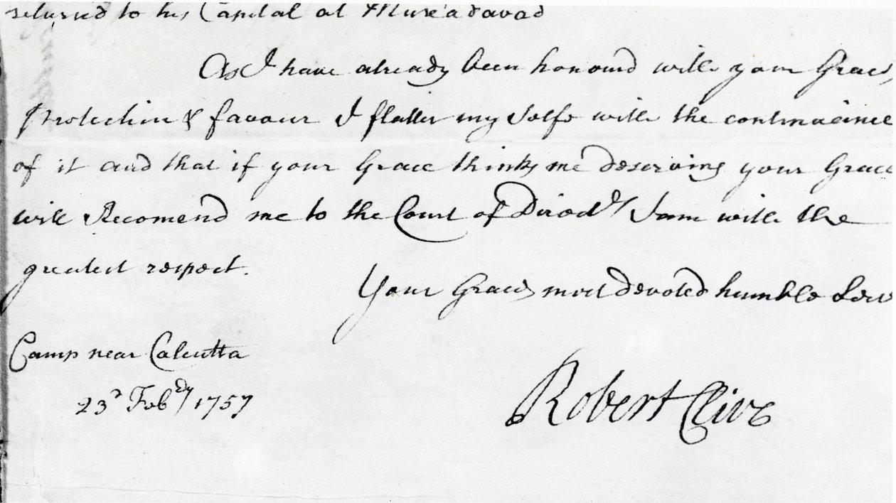 Robert Clive (1725-74) aláírása 1757 (tinta papíron) alkotó: Unbekannt Unbekannt