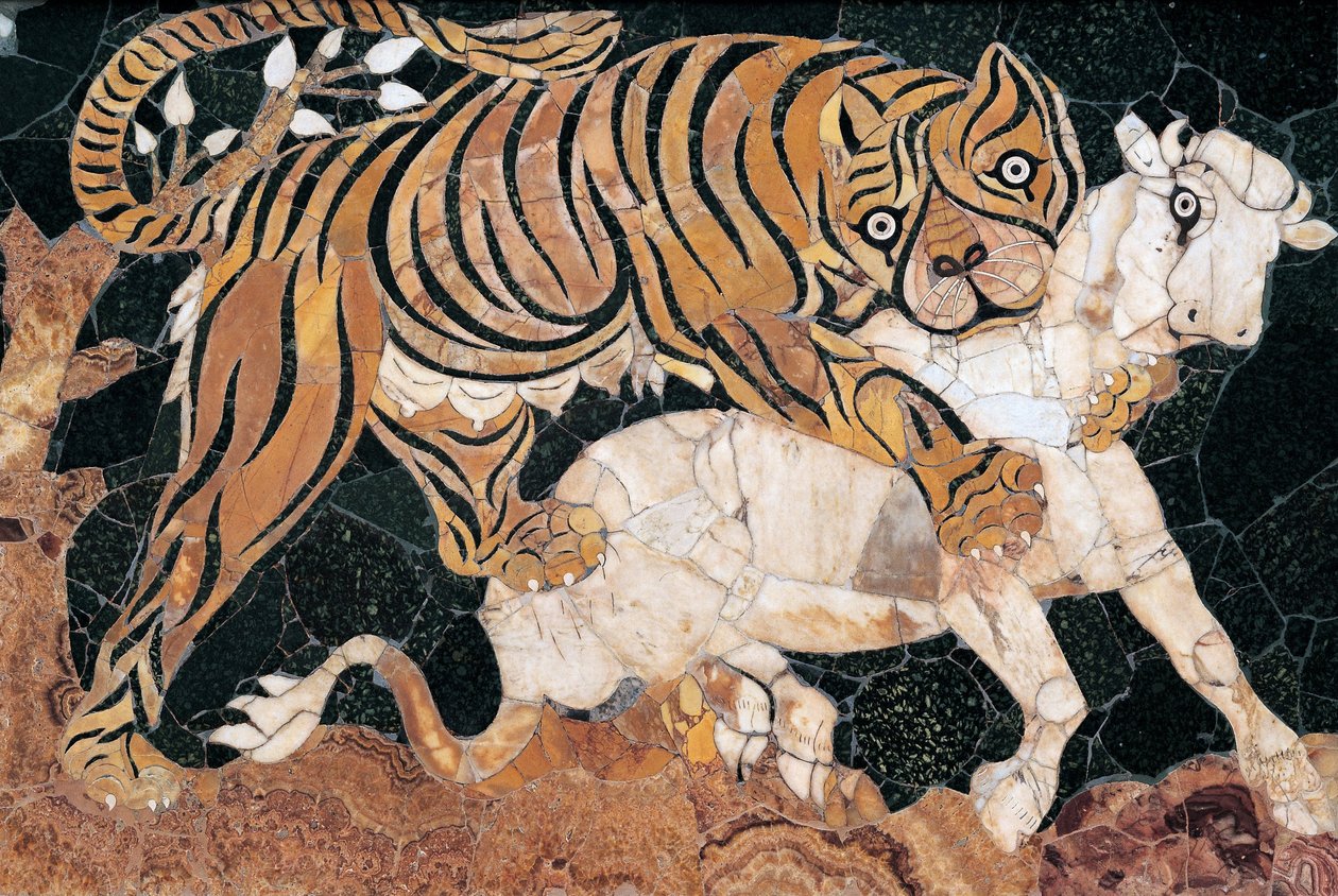 Tigris megtámadja a borjút alkotó: Unbekannt Unbekannt