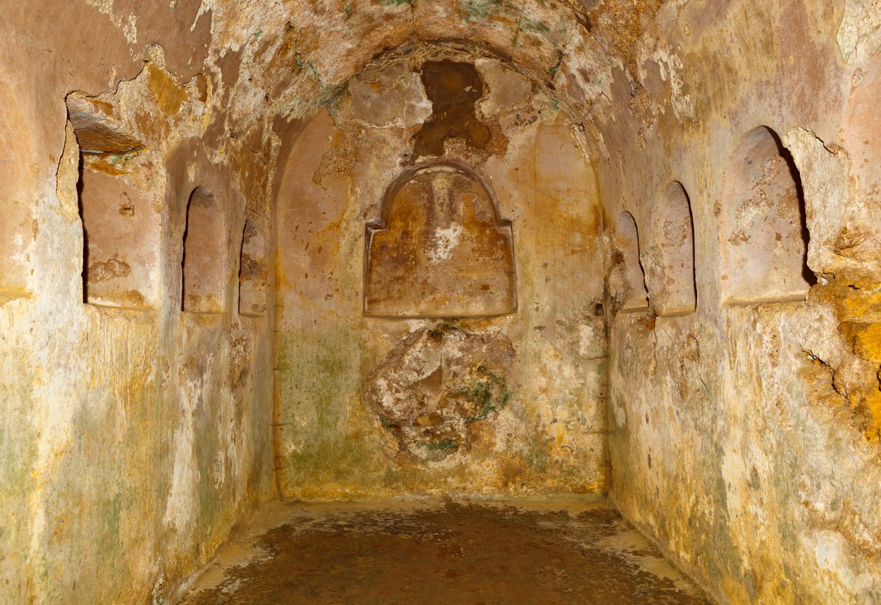 Föld alatti kamra a kör alakú mauzóleum alatt a Régészeti Komplexum római nekropoliszában, Carmona, Sevilla tartomány, Spanyolország. alkotó: Unbekannt Unbekannt