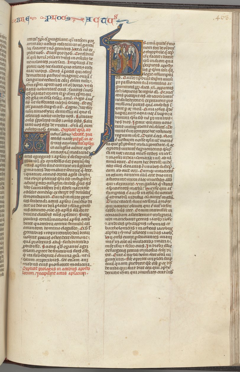 74. Fol. 463r, ApCsel, történeti kezdetű P, a mennybemenetel, c. 1275-1300. alkotó: Unbekannt