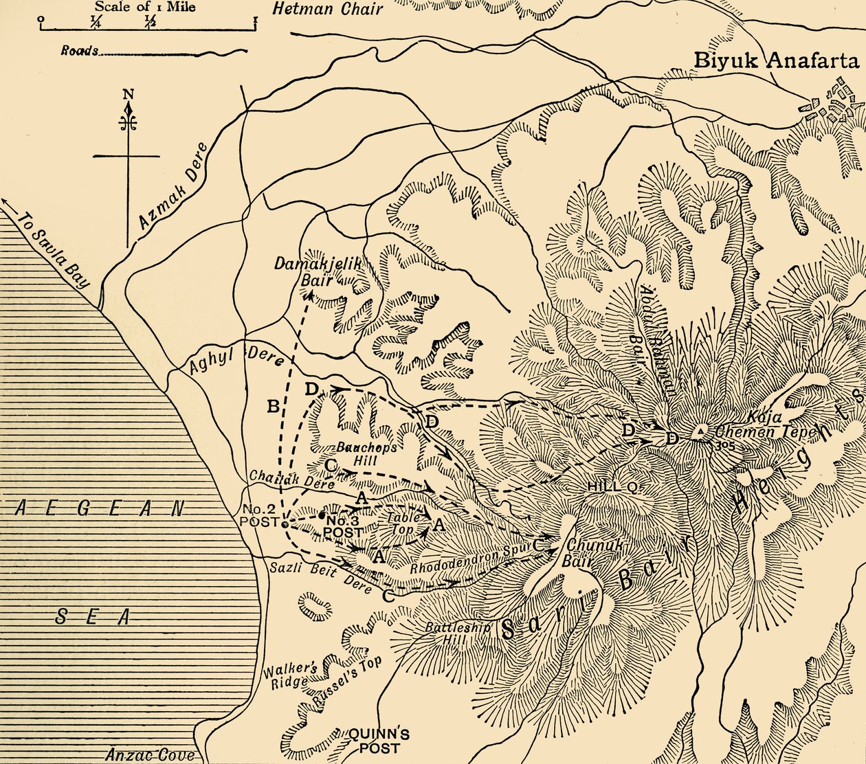 ANZAC előrenyomulása, Gallipoli-félsziget, első világháború, 1915, c1920. alkotó: Unbekannt