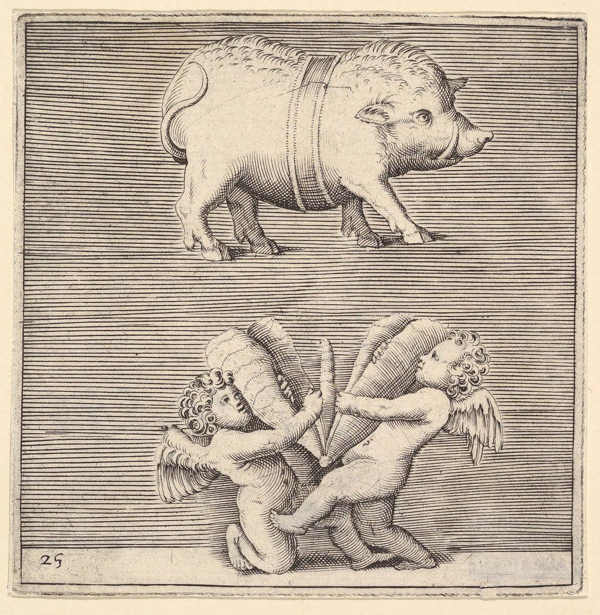 Egy öves malac és két Ámor vagy zseni pillangóval vagy lepkével, megjelent kb. 1599-1622. alkotó: Unbekannt