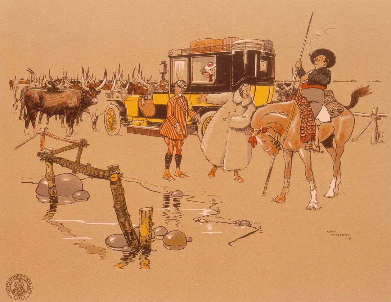 Egy Berliet-autó marhák közepébe ragadt, 1906 alkotó: Unbekannt