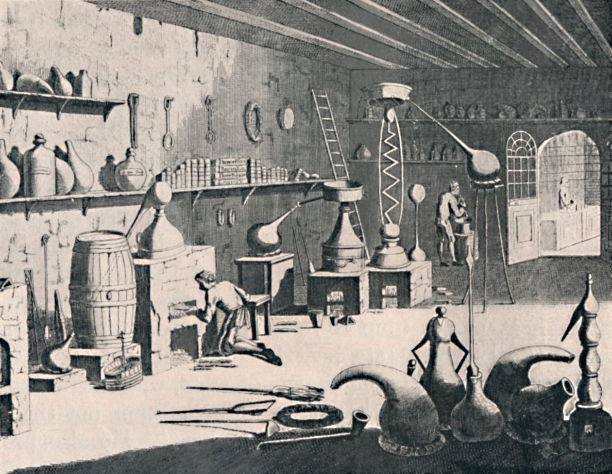Egy kémiai laboratórium 1747-ben, 1747-ben, 1904-ben alkotó: Unbekannt