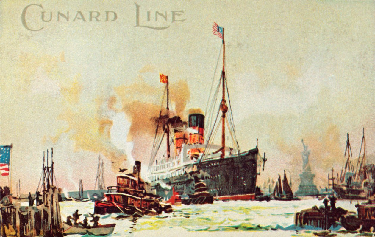 Egy Cunard óceánjáró hajó belép a North Riverbe, New York City, USA, 1900. alkotó: Unbekannt