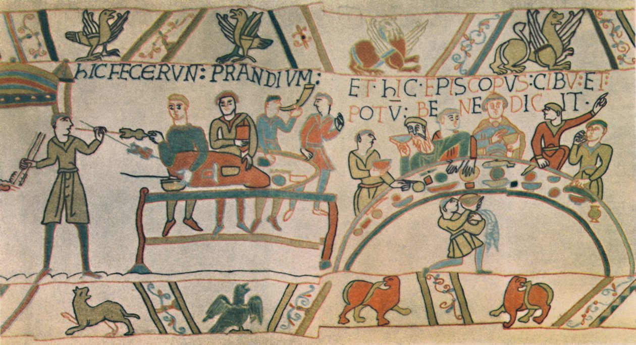 Egy lakoma. Részlet a Bayeux-i kárpitból, 11. század vége, 1944. alkotó: Unbekannt
