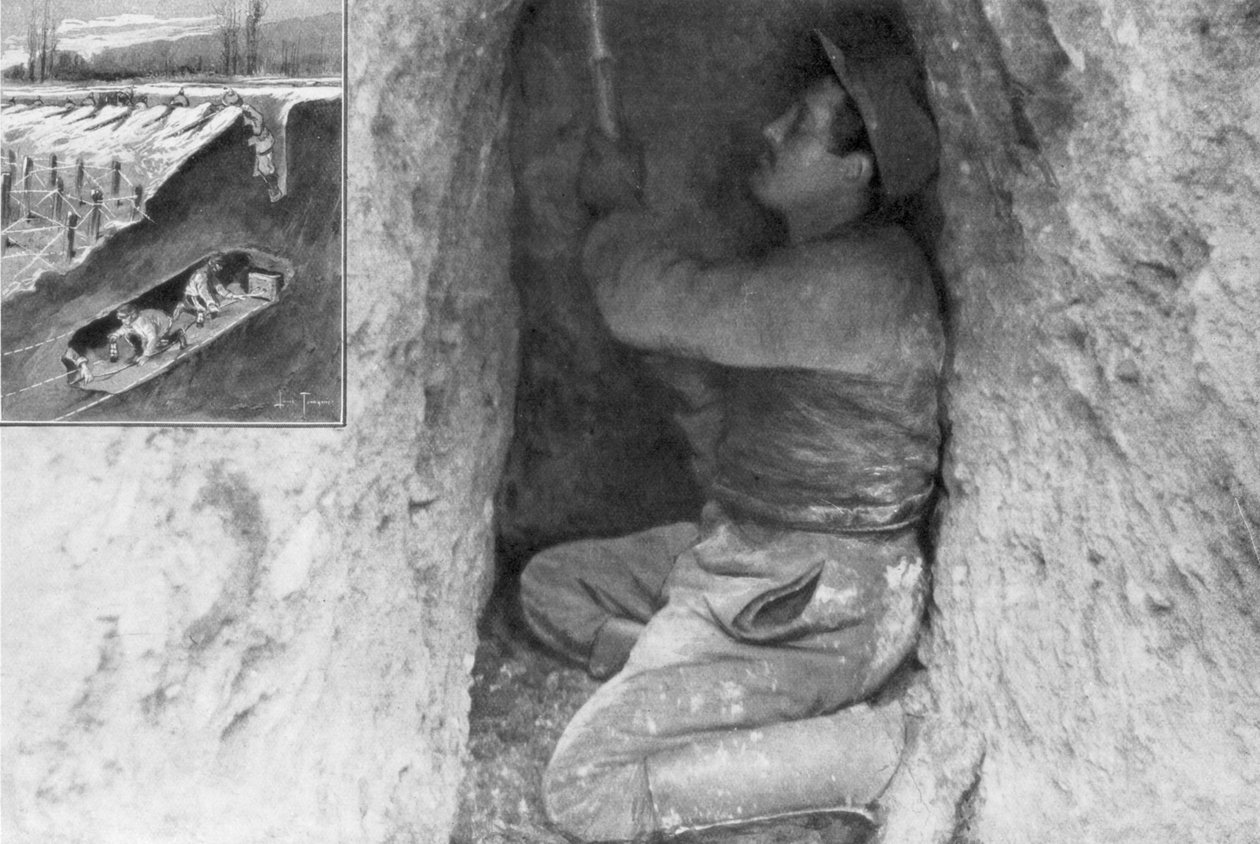 Egy francia szapper alagutat ás, hogy aknát helyezzen az ellenséges vonalak alá, Franciaország, 1915 alkotó: Unbekannt