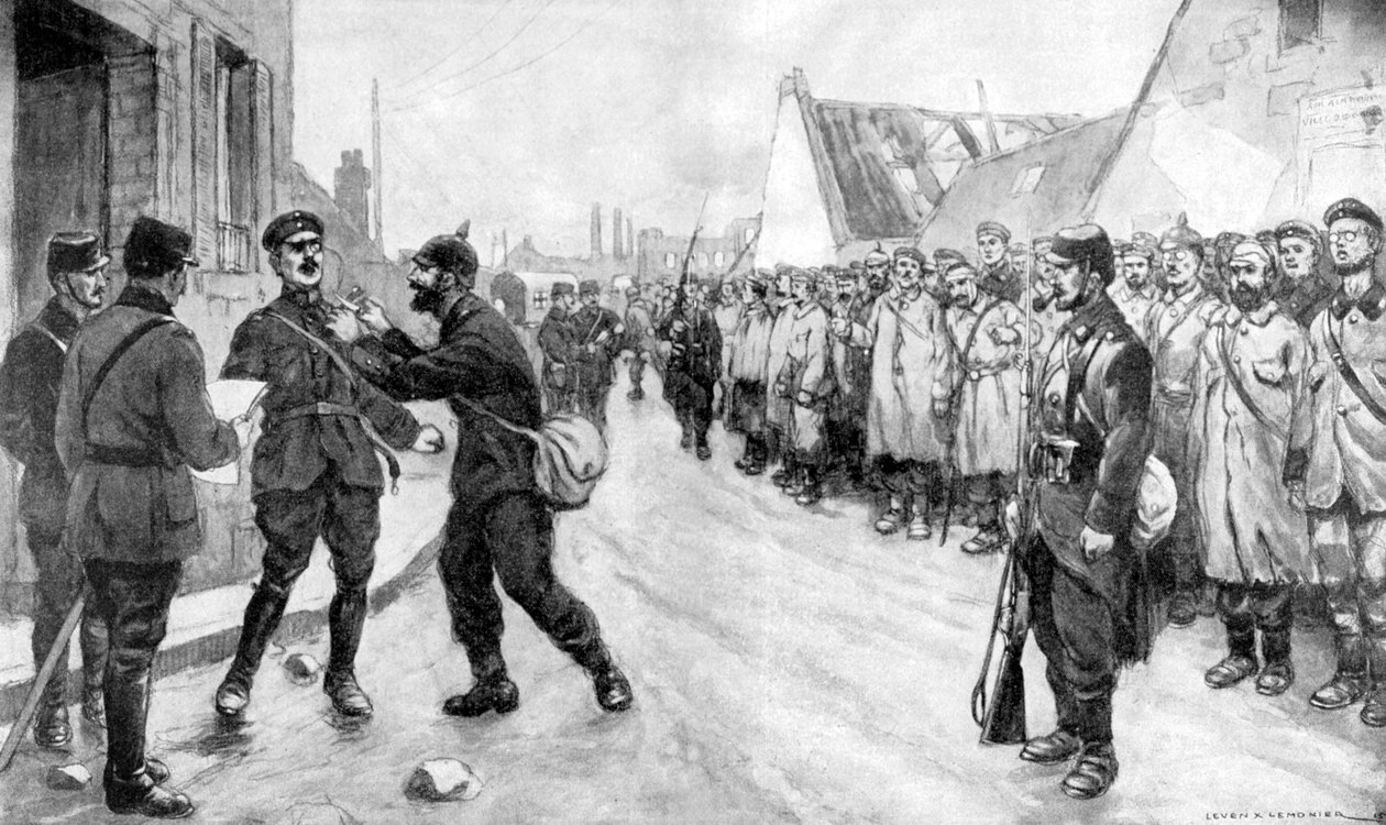 Egy német fogoly mer megtámadni egy tisztet, Franciaország, I. világháború, 1915 alkotó: Unbekannt