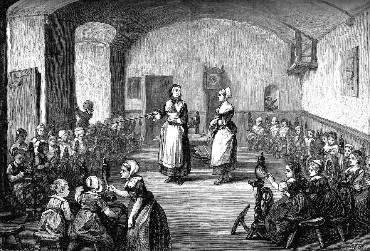 Egy német fonóiskola, 1880 alkotó: Unbekannt