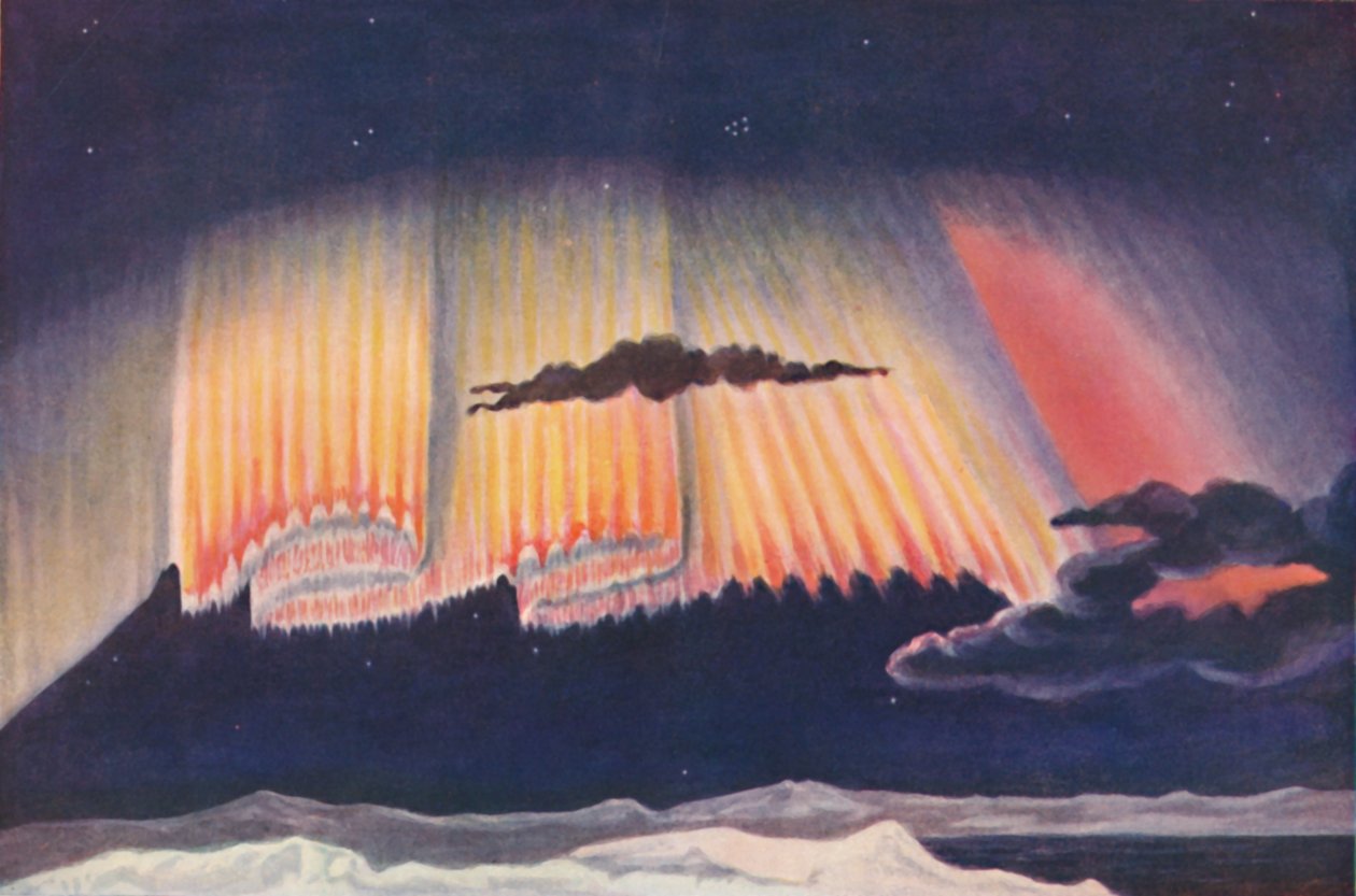 Nagy tudósok bemutatója az Aurora által szőtt gyönyörű függönyről, 1935 alkotó: Unbekannt