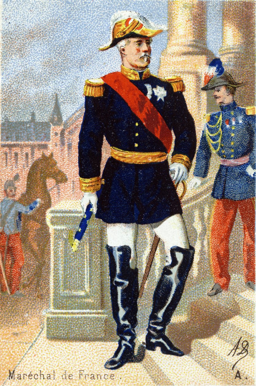 V: Marecal Franciaországból. Metszet "Katonai ábécé"-ben. Az illusztrátor kezdőbetűi: A. D. Ismeretlen kiadó. Kromolitográfia a 19. század végén. Mérete: 10,5x7 cm. alkotó: Unbekannt