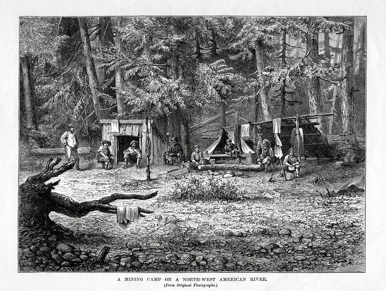 Bányásztábor egy északnyugat-amerikai folyón, 1877 alkotó: Unbekannt