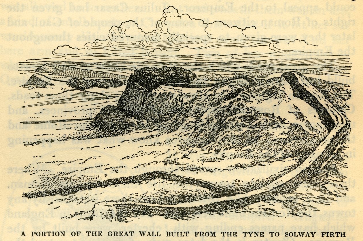 A nagy fal egy része, amelyet Hadrianus császár épített a Tyne-től Solway Firthig i.sz. 121-ben alkotó: Unbekannt