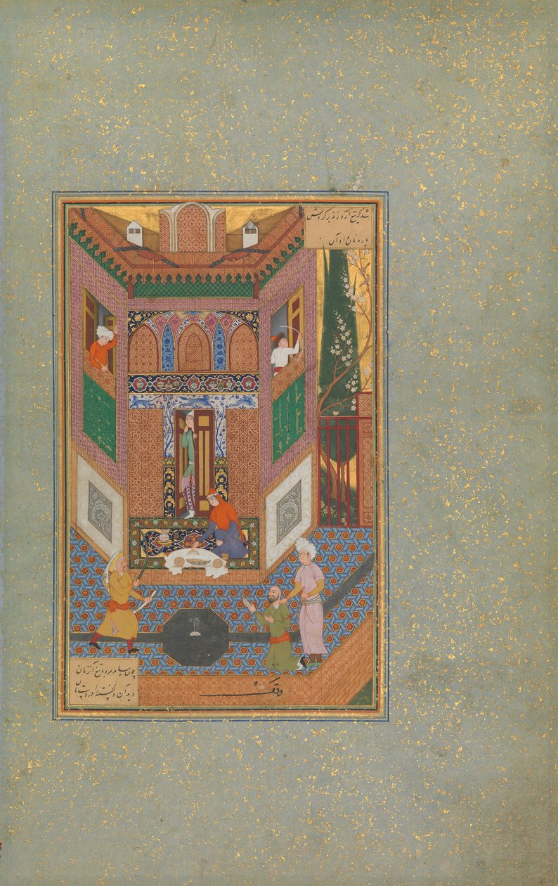 Egy gazember megkíméli egy szegény ember életét, Folio 4v egy Mantiq al-tair A madarak nyelve című filmből, c16 alkotó: Unbekannt