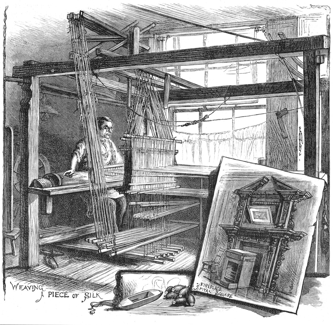 Egy Spitalfields-i selyemszövő a kézi szövőszékénél, 1884 alkotó: Unbekannt