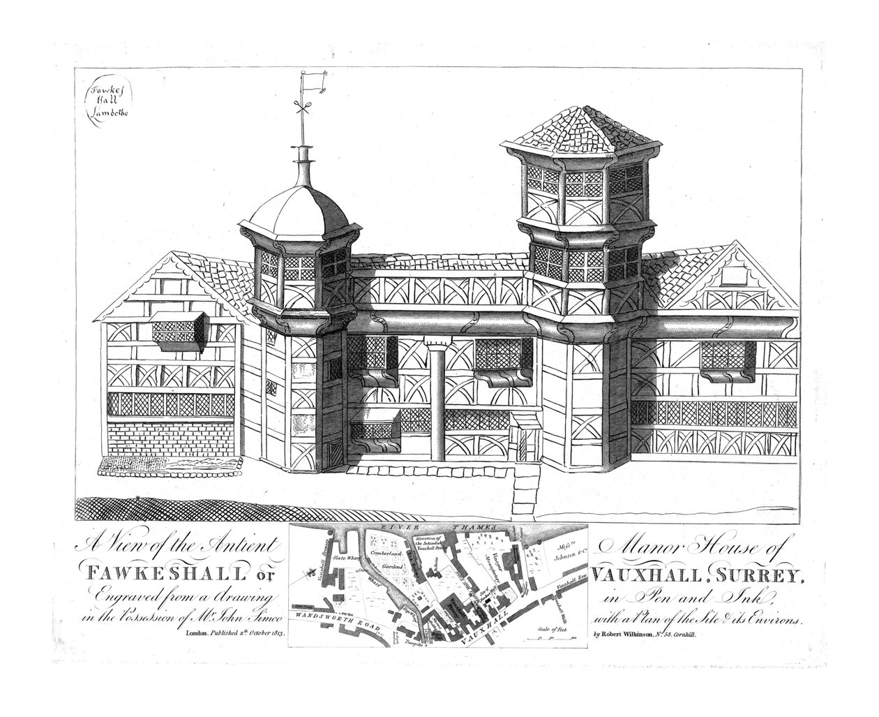 Kilátás az antient Manor House of Fawkeshallra vagy Vauxhallra, Surrey, 1813. alkotó: Unbekannt
