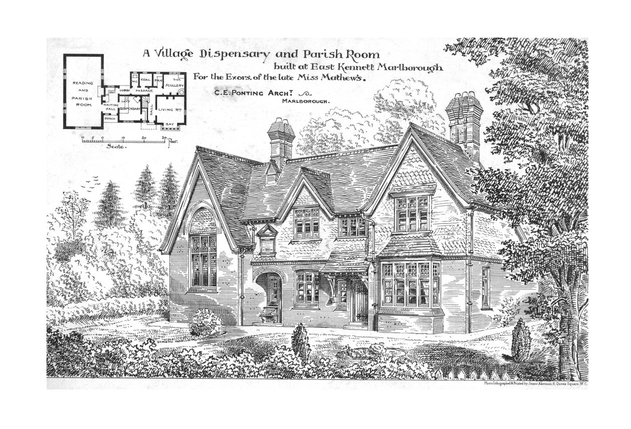 Egy falusi gyógyszertár és plébánia szoba East Kennettben, Marlborough-ban, 1884. alkotó: Unbekannt