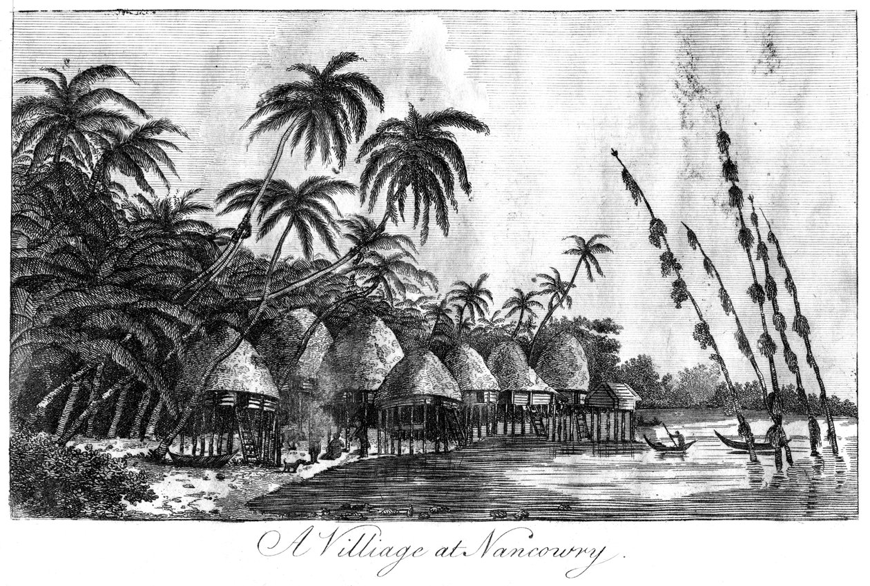 Egy falu Nancowryban, Nicobar-szigeteken, 1799 alkotó: Unbekannt