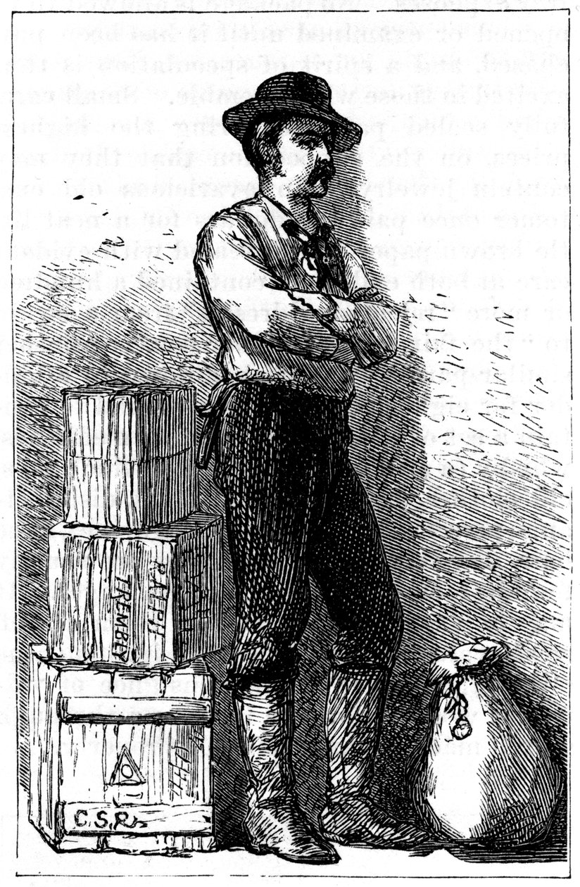 Wells Fargo hírnöke az expressz kézbesítési szolgáltatásuktól a Panama-szoroson keresztül, 1875 alkotó: Unbekannt