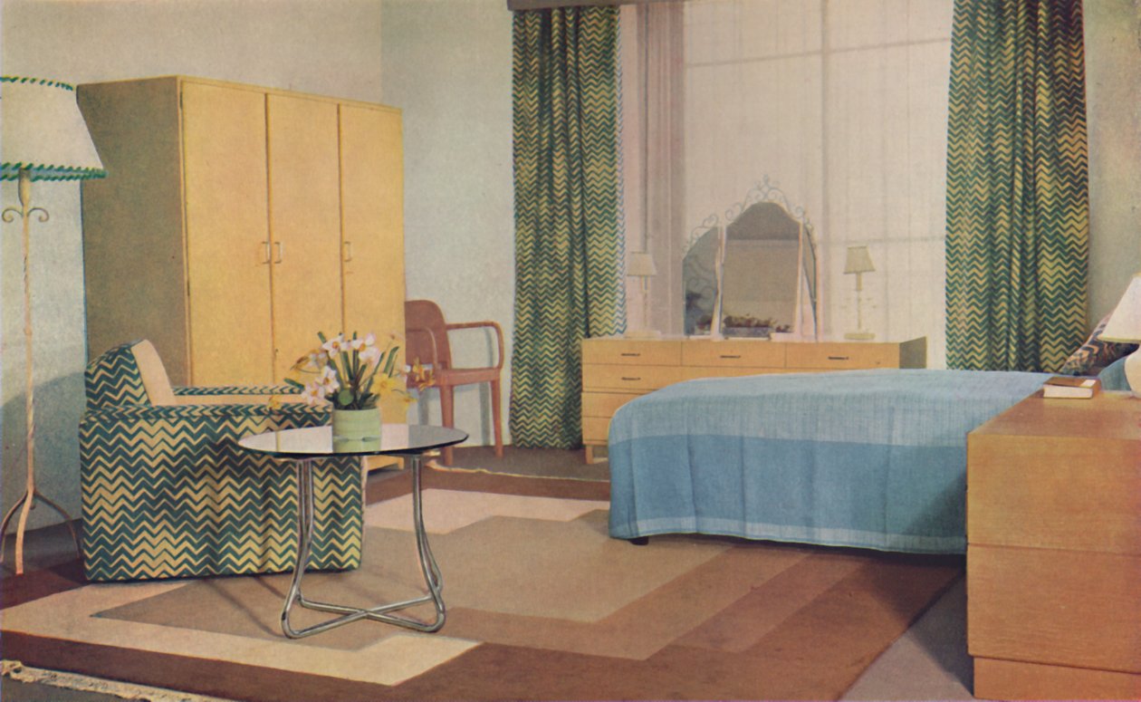 Egy hálószoba, amelyet Miss P. E. Humphries tervezett, 1936 alkotó: Unbekannt