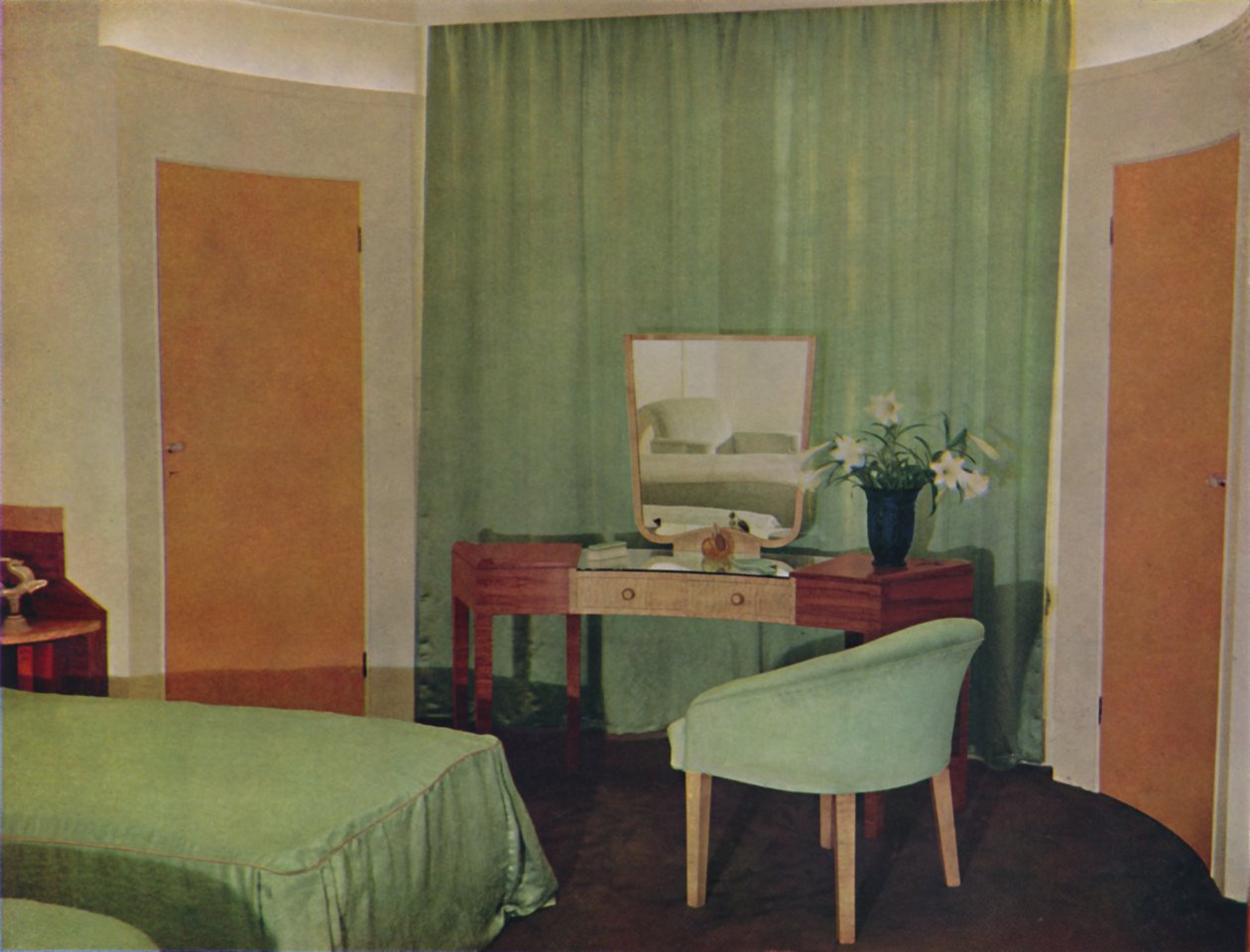 Hálószoba egy házban a Portland Place-en, amelyet a londoni Ian Henderson & Co. tervezett, 1935 alkotó: Unbekannt
