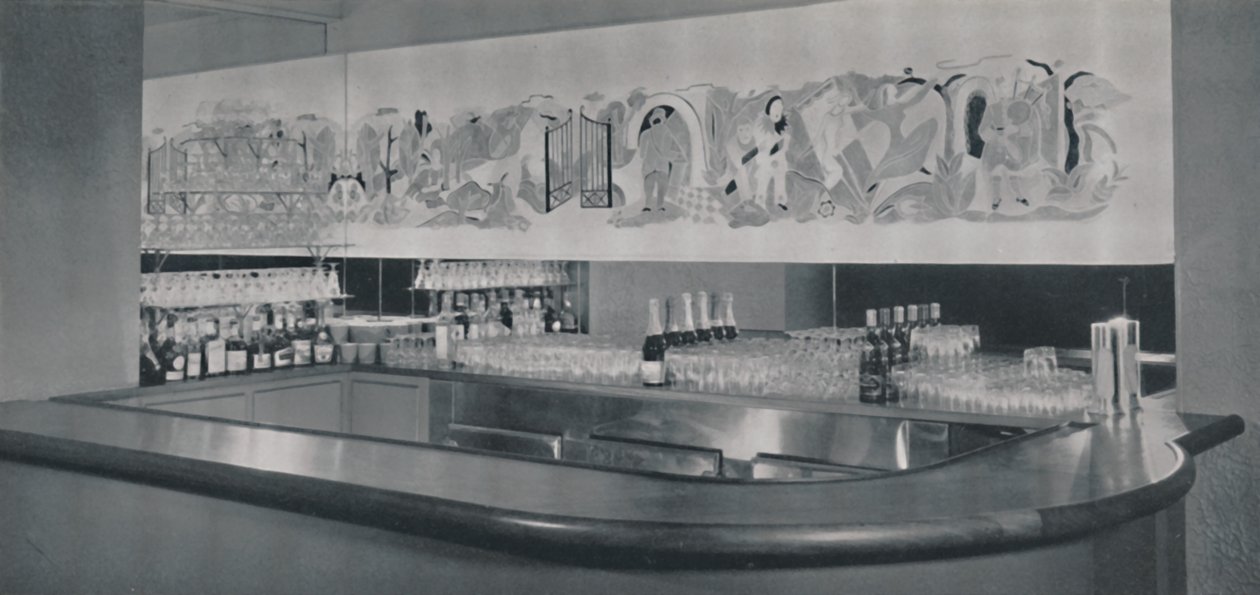 Koktélbár falfestmény faragott és zománcozott linóleumban a Berkeley Hotelben, Montreal, 1942 alkotó: Unbekannt