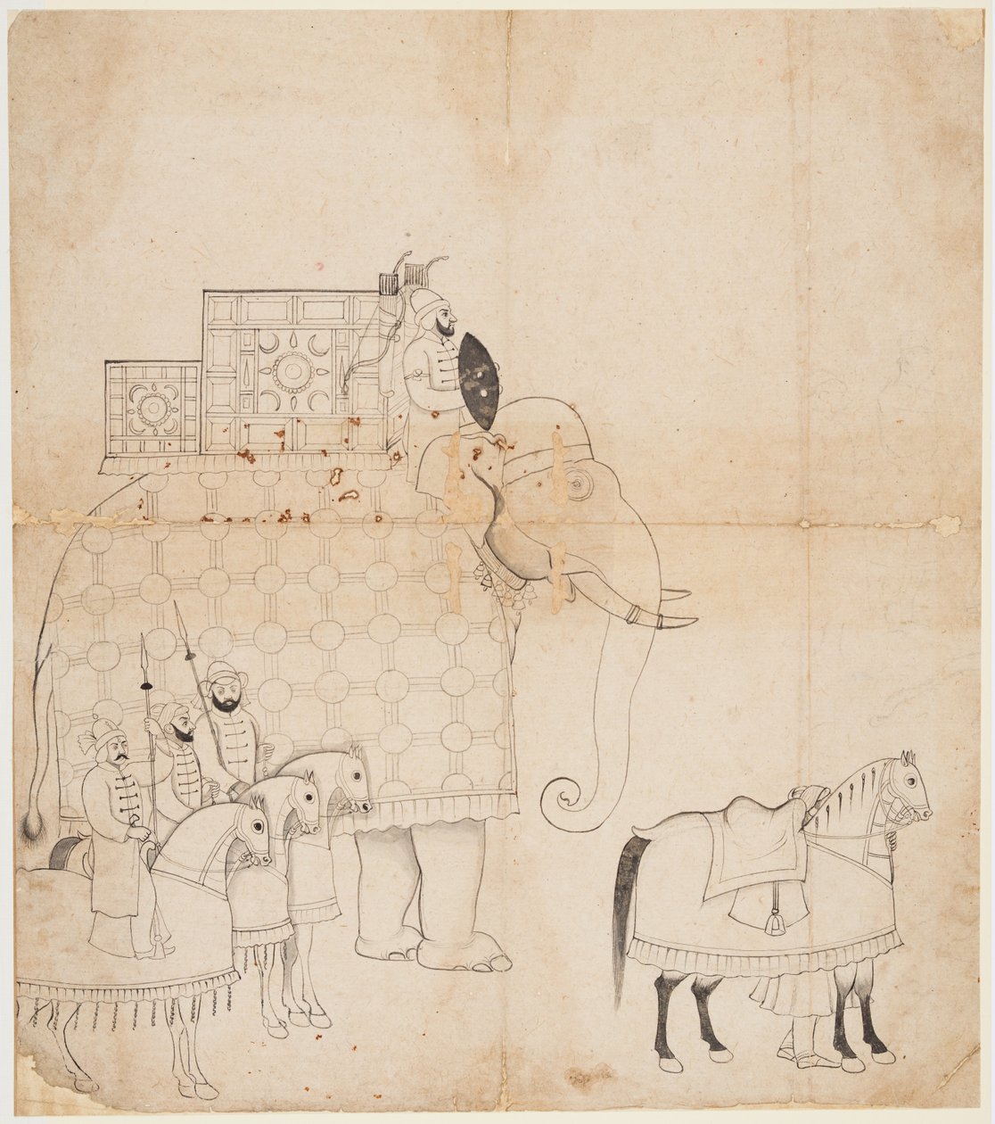 Egy rajz a Caparisoned Elefántról és a lovakról, c. 1760. alkotó: Unbekannt