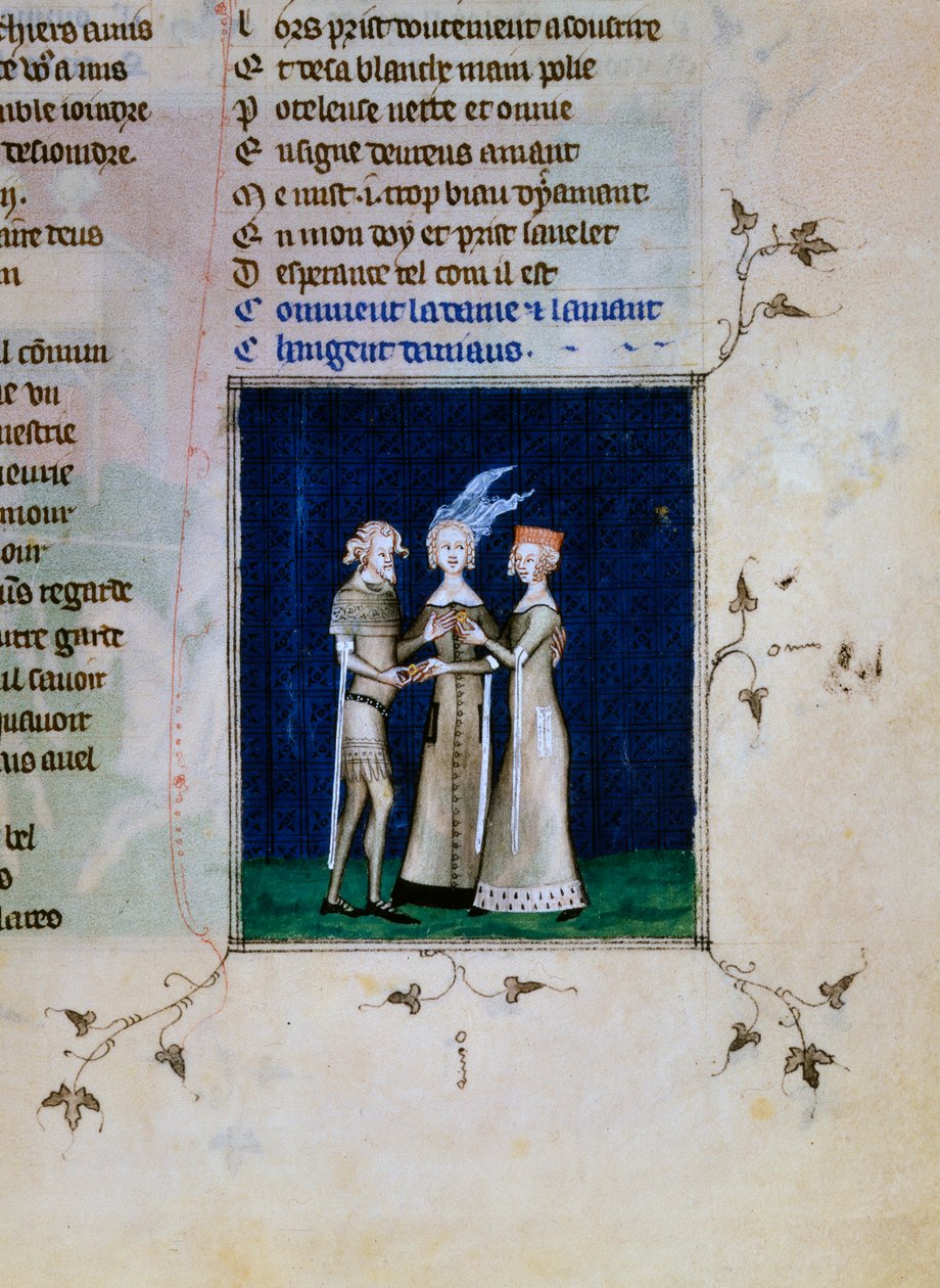 Egy lovag és egy hölgy gyűrűt cserél, c1350 alkotó: Unbekannt