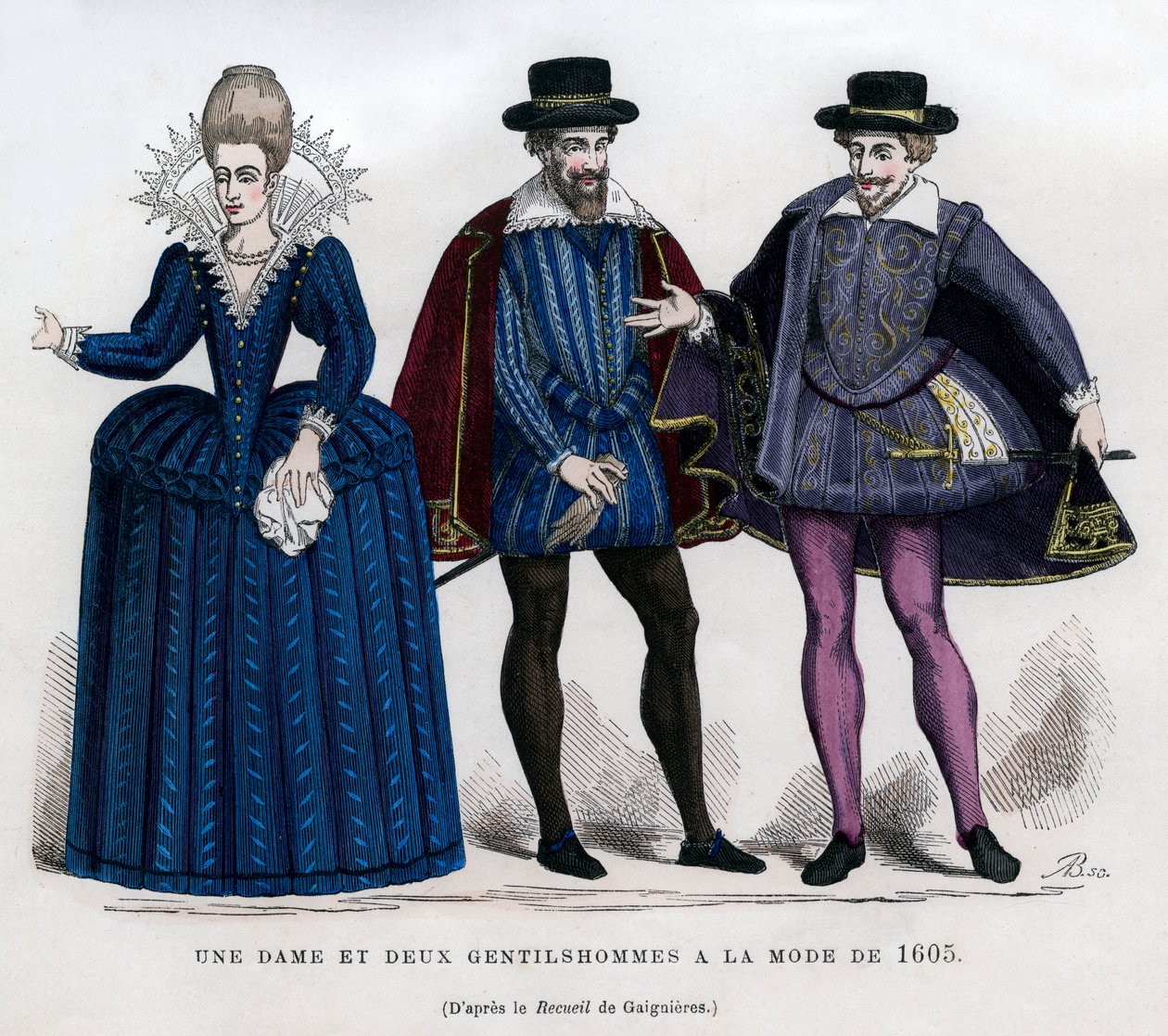 Egy hölgy és két úriember francia ruhában 1605-ből 1882-1884 alkotó: Unbekannt