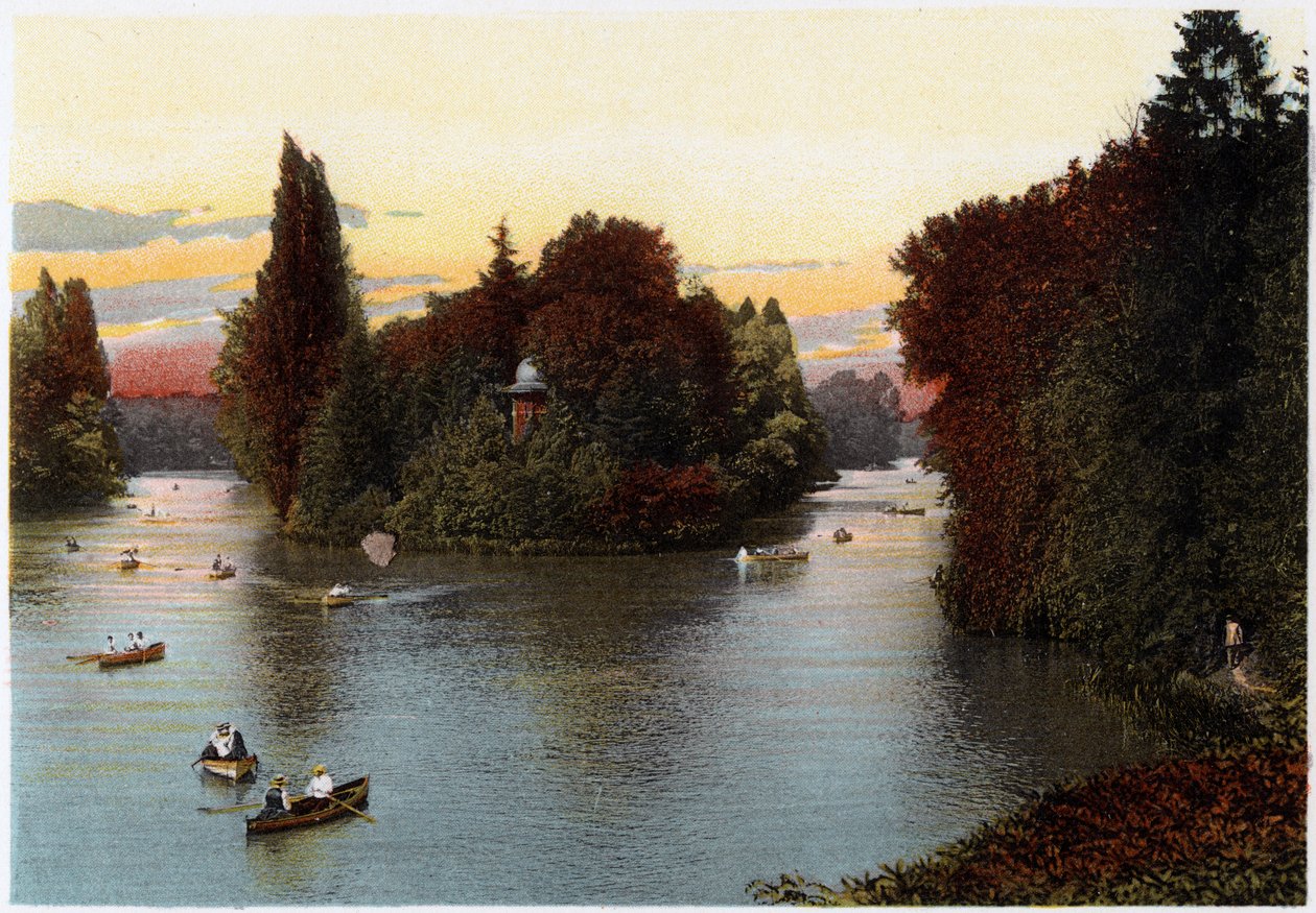 Egy tó a Bois de Boulogne-ban, Párizsban, 1900 körül alkotó: Unbekannt