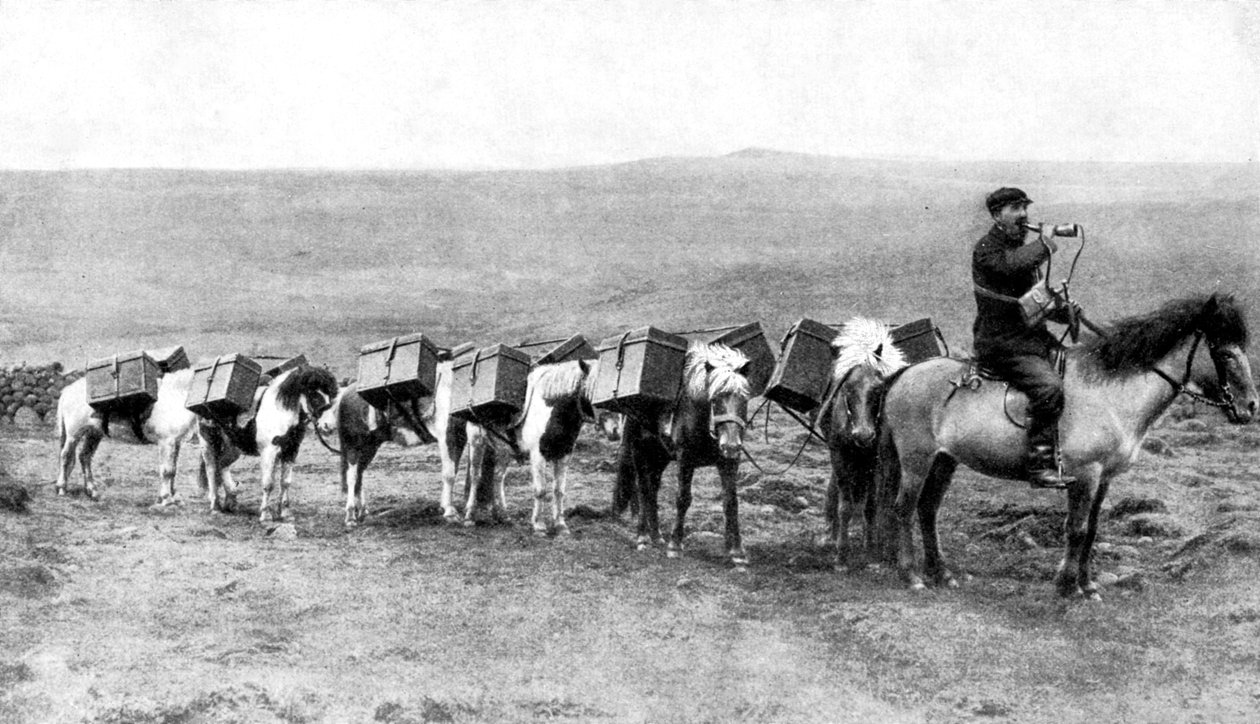 Postakaraván átkelő az izlandi síkságon, Izland, 1922 alkotó: Unbekannt