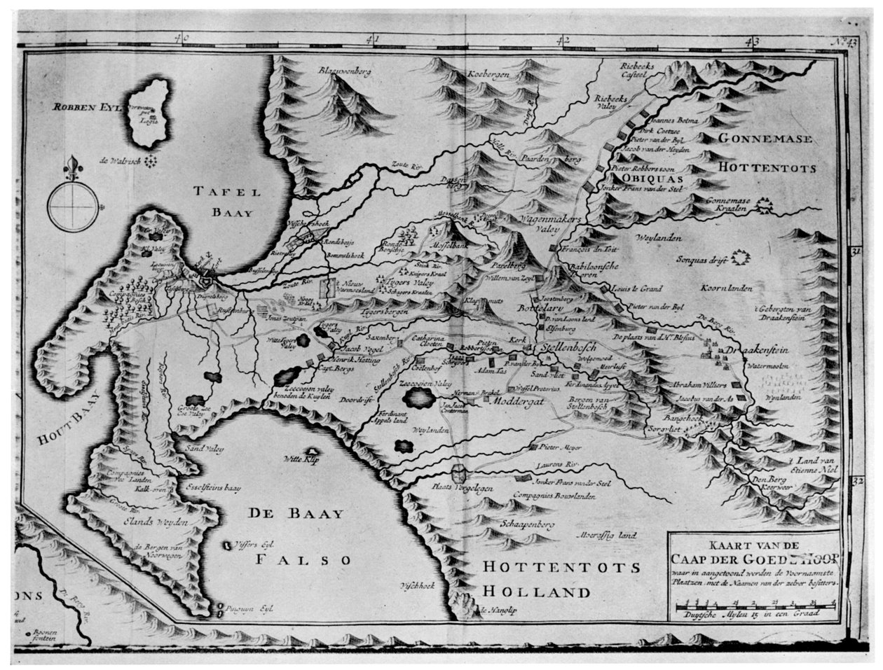 A Jóreménység-fok térképe a van der Stels idejében, Dél-Afrika, 1931. 18. század alkotó: Unbekannt