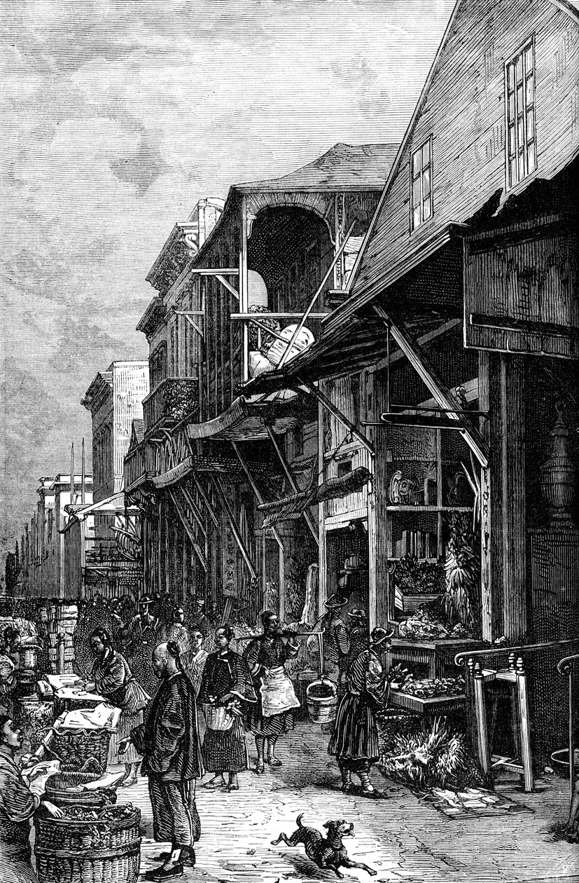 Piactér San Franciscóban, Kaliforniában, Amerikai Egyesült Államokban, a 19. század közepén, 1880 körül alkotó: Unbekannt