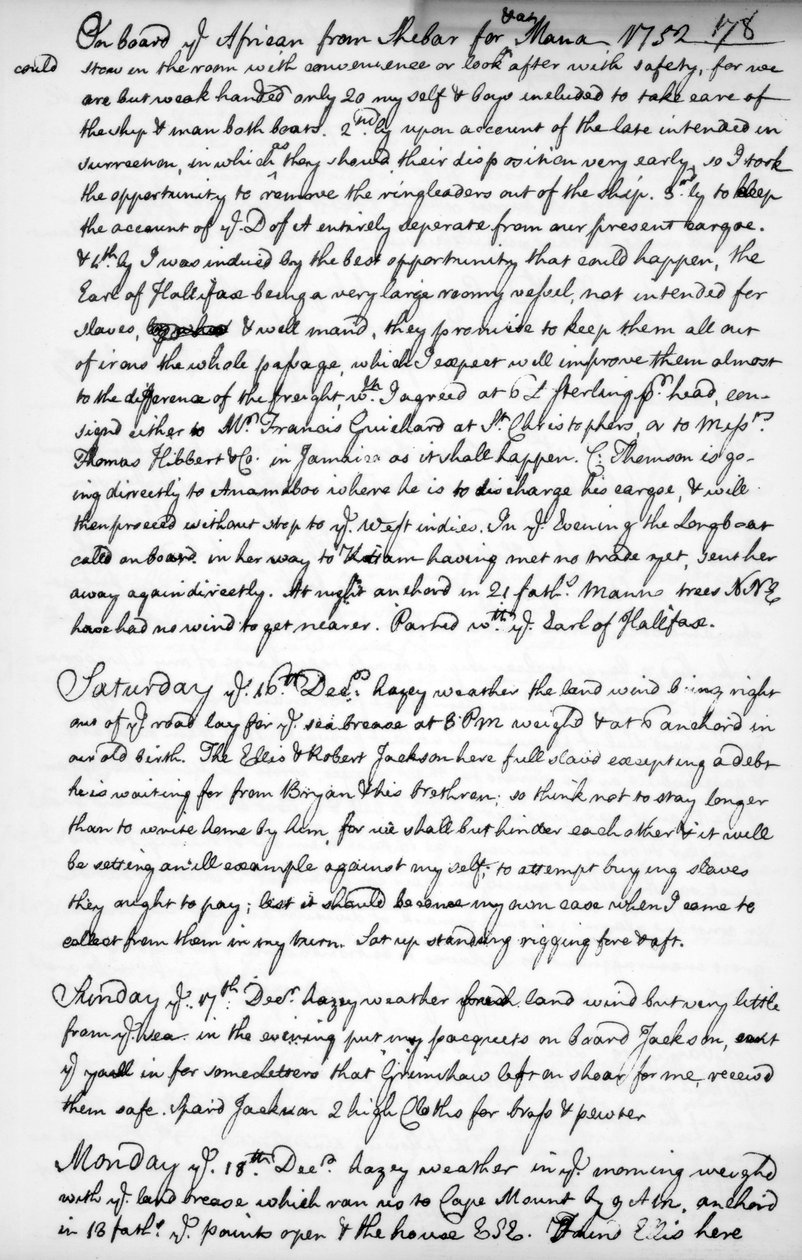 Egy oldal John Newton folyóiratából, 1750-1754, 1965 alkotó: Unbekannt