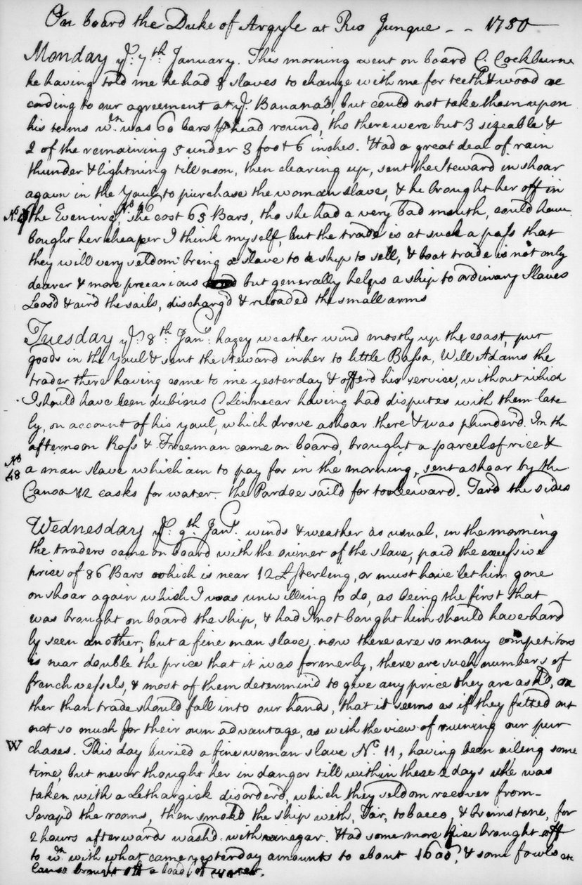 Egy oldal John Newton folyóiratából, 1750-1754, 1965 alkotó: Unbekannt