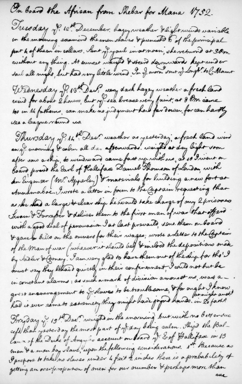 Egy oldal John Newton folyóiratából, 1750-1754, 1965 alkotó: Unbekannt