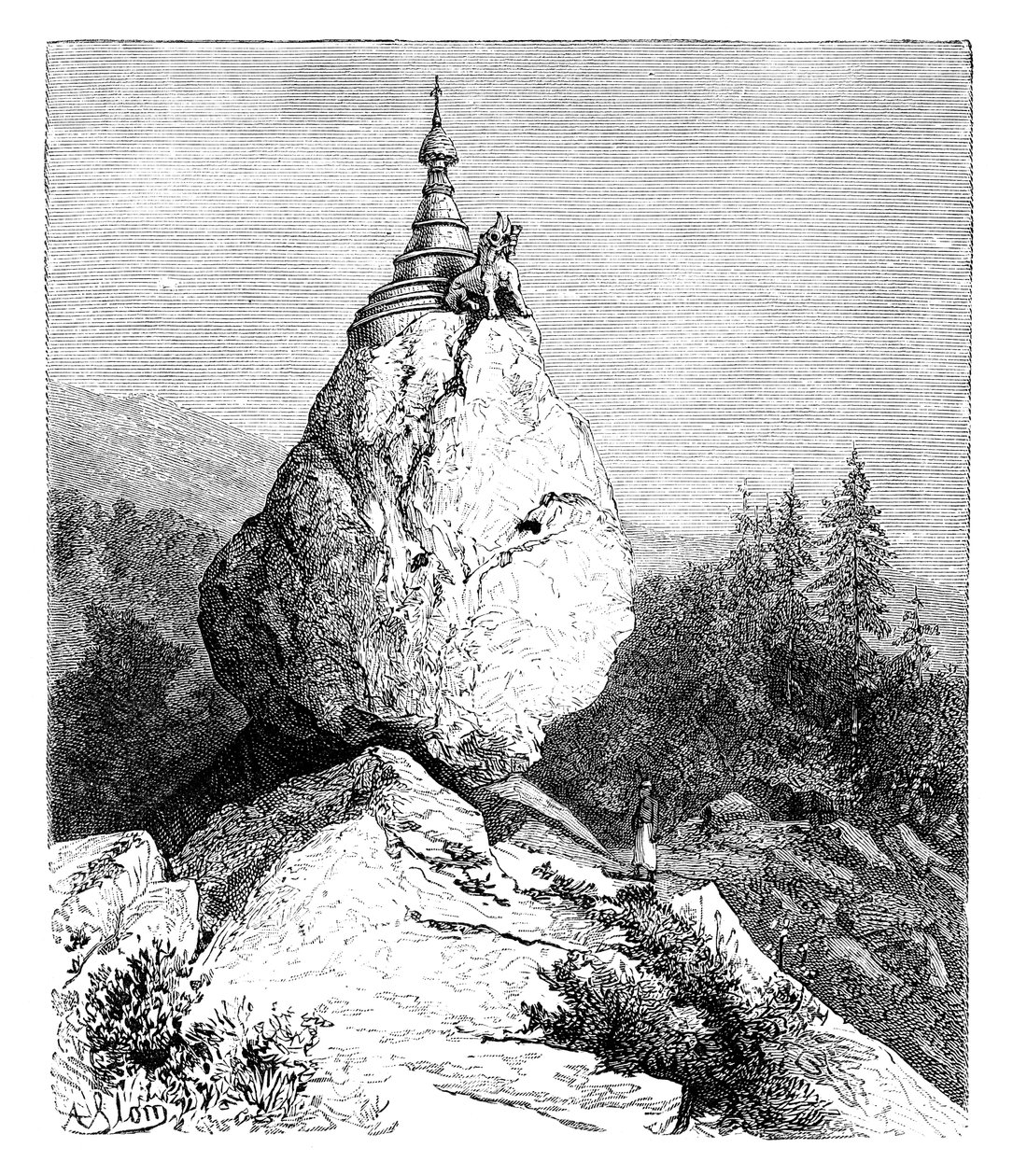 Pagoda egy sziklatömb tetején, 1895 alkotó: Unbekannt