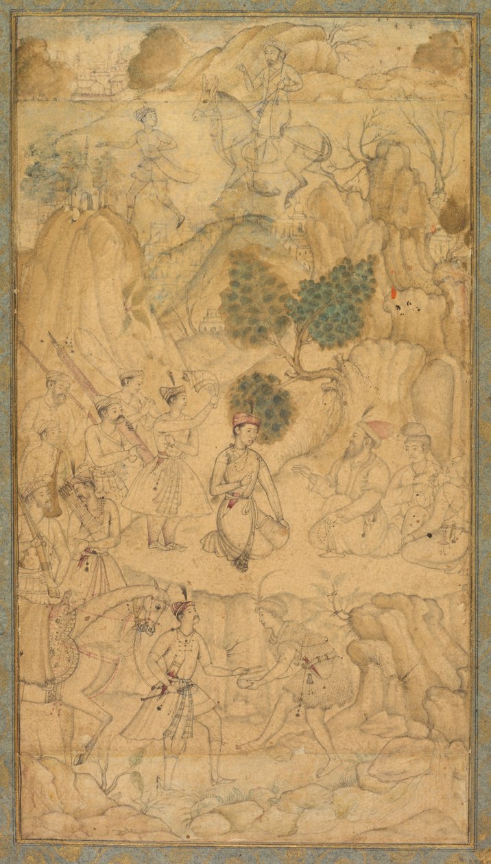 Szent emberhez látogató herceg sziklás tájon, c. 1590. alkotó: Unbekannt