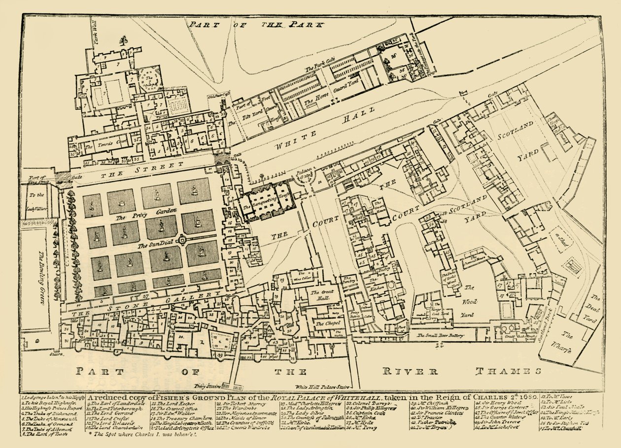 A Whitehall királyi palota Fishers alaprajzának kicsinyített másolata, 1680, 1881. alkotó: Unbekannt