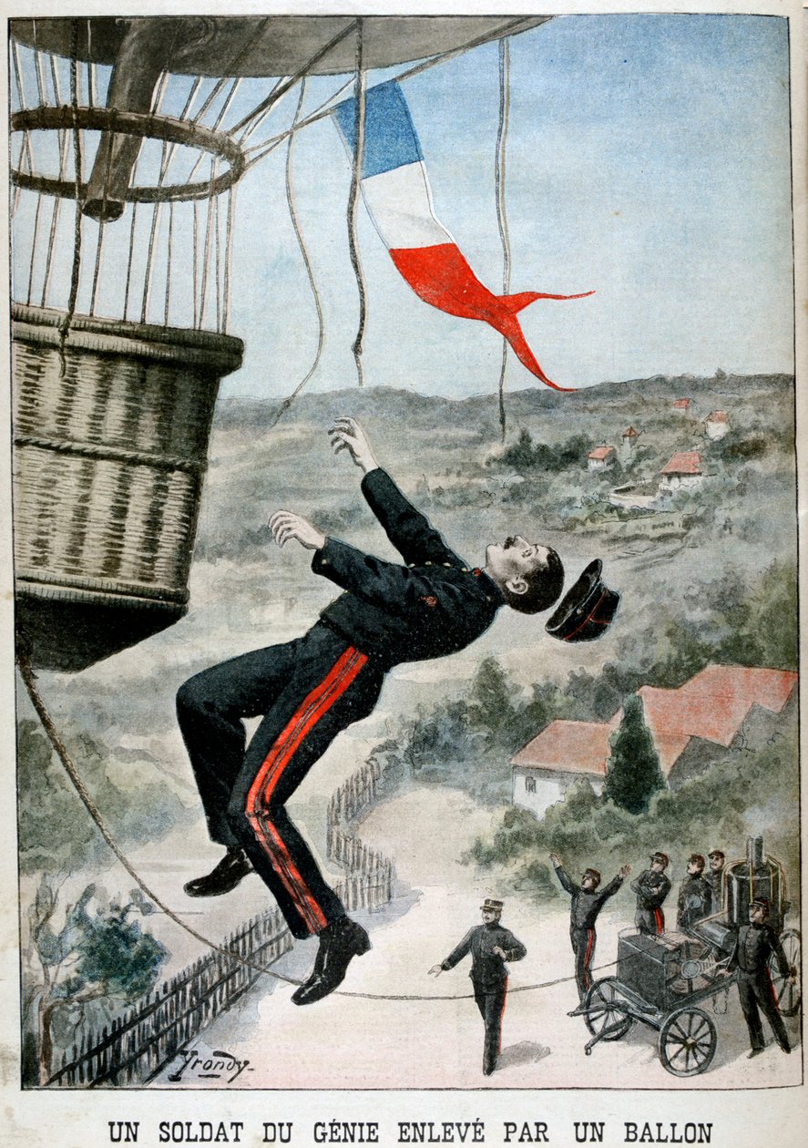 Katona, akit léggömb vitt a magasba, 1901 alkotó: Unbekannt