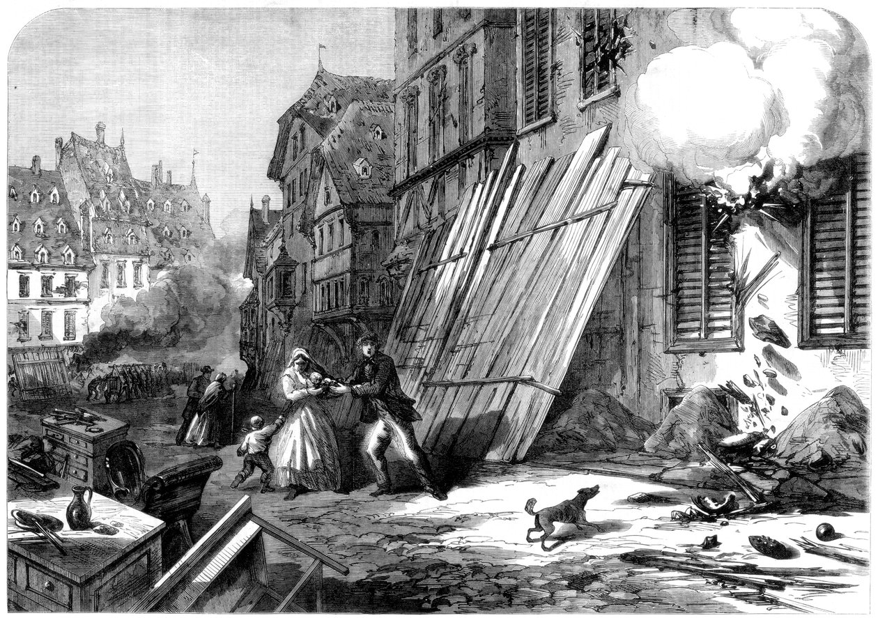 Egy utca Strasbourgban az ostrom és bombázás idején, a francia-porosz háború, 1870 alkotó: Unbekannt