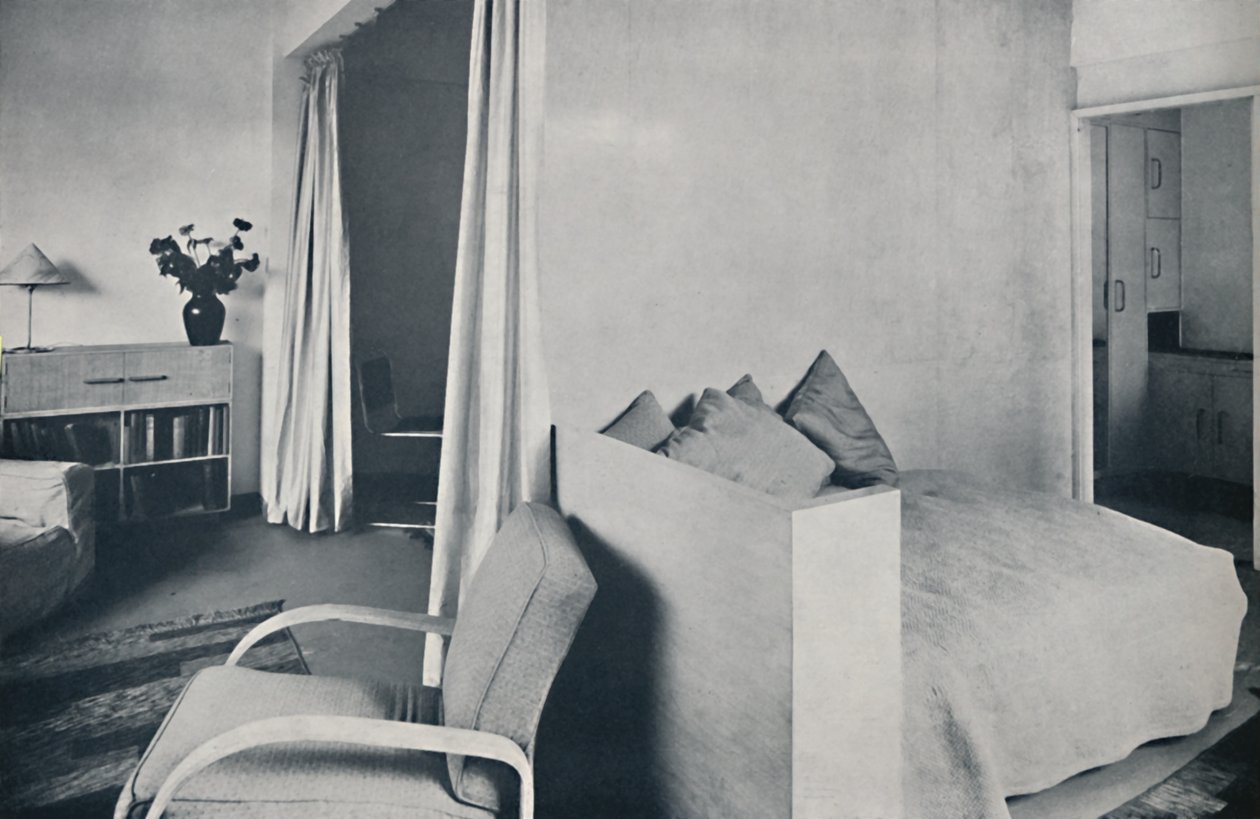 Stúdió-nappali az egyik Isokon Lawn Road Flats-ban, Hampstead, London, 1936 alkotó: Unbekannt