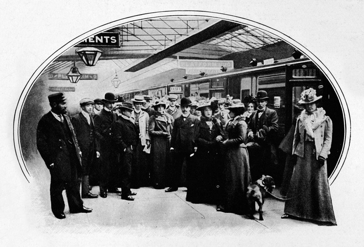 Turné induló színházi társaság, Euston Station, London, 1900 1901 alkotó: Unbekannt