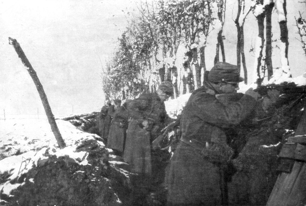 Tartalék gyalogsággal teli árok, Pas-de-Calais, Franciaország, tél, 1915 alkotó: Unbekannt