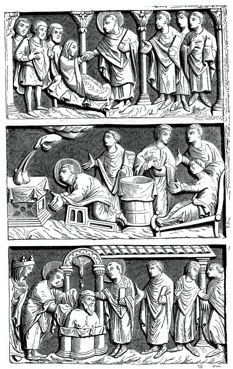 Szent Remy, Reims püspökének gyógyító munkájának triptichonja, 1870. XI. alkotó: Unbekannt