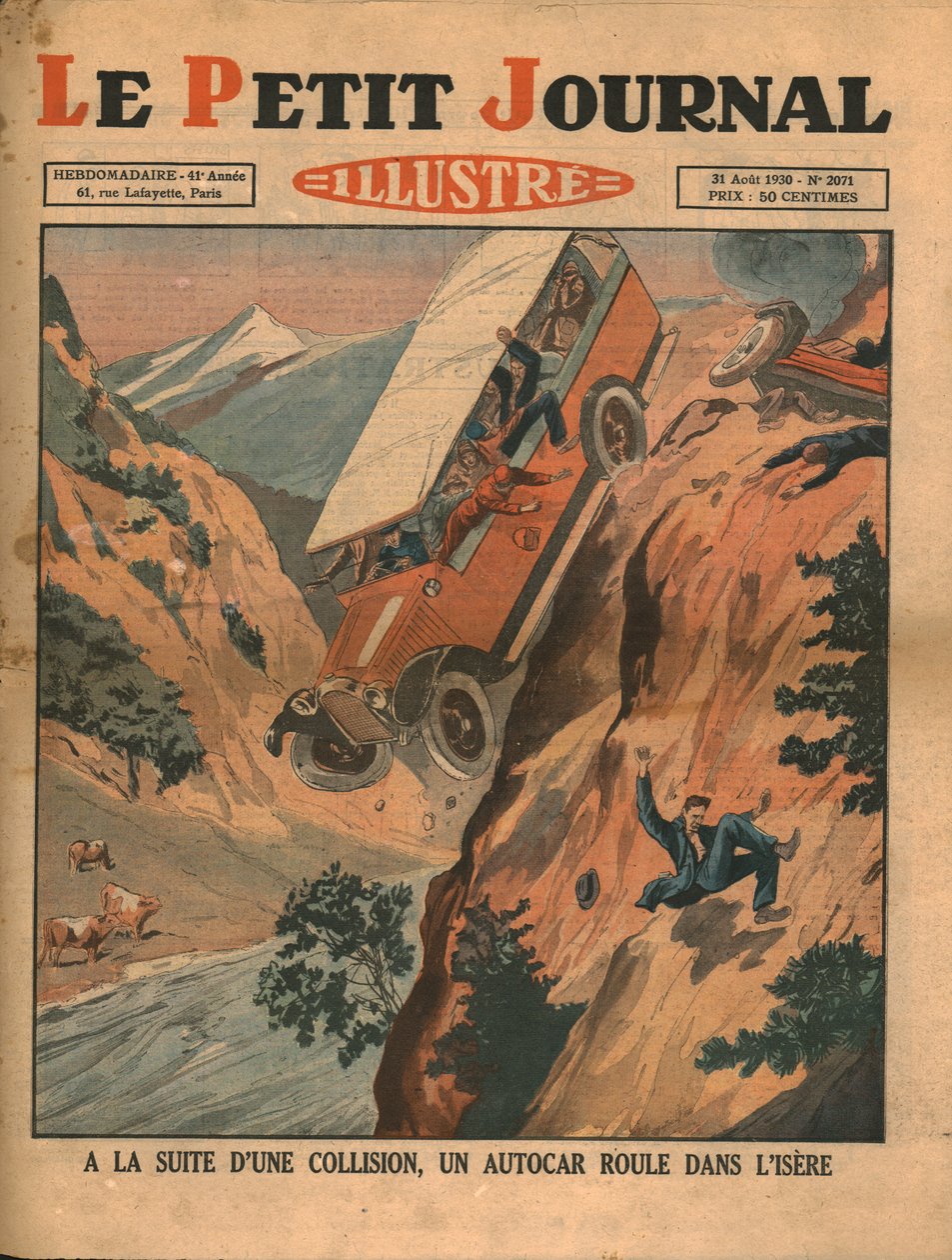 Baleset után egy jármű az Isere folyóba esik, 1930. alkotó: Unbekannt